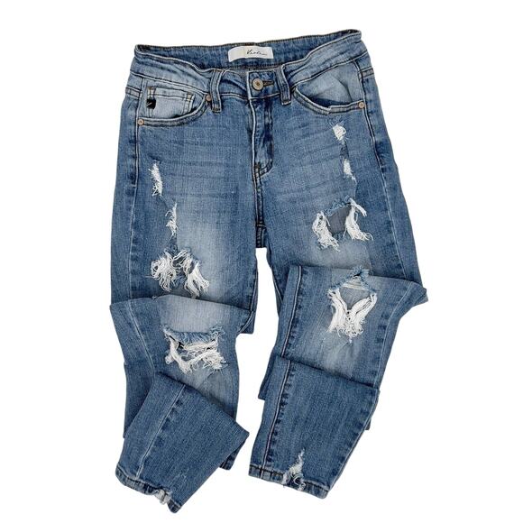 KanCan Distressed Skinny Jeans Women's Size 26 Light Wash Mid Rise Casual Travel - Picture 1 of 10